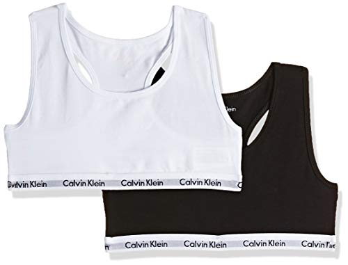 Calvin Klein 2pk Bralette, Reggiseno Bambina, Multicolore (White/Black 908), 12-14 anni