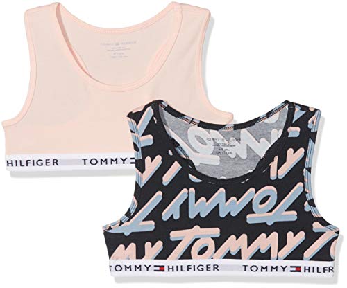 Tommy Hilfiger 2p Bralette Logo Print Corsetto, Rosa (Navy Blazer/Seashell Pink 037), 110 (Taglia Produttore: 4-5) (Pacco da 2) Bambina