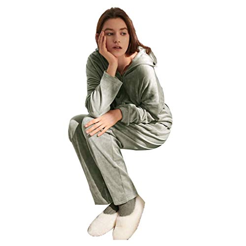LLSS Pigiami e Vestaglie Pigiami Pigiami Imbottiti in Velluto Corallo Cardigan con Cappuccio Autunnali e Invernali Tute per la casa