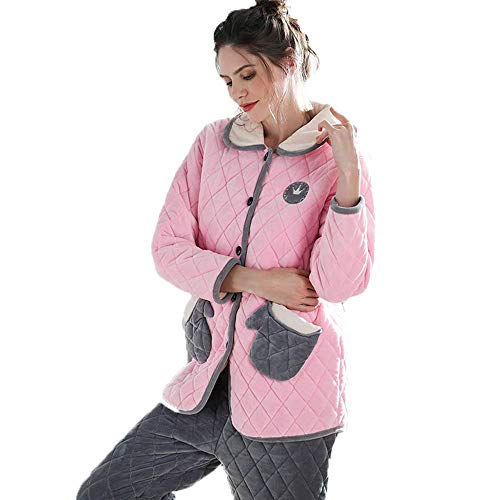 Nosson, set di pigiami, in pile spesso, caldo cardigan di media lunghezza, stile carino da notte, maniche lunghe, abbigliamento casual