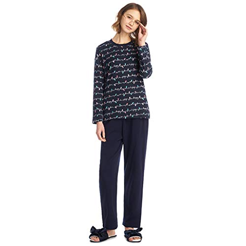 Pigiama Abito A Maniche Lunghe in Cotone Girocollo Abiti for La Casa Autunno E Inverno Abbigliamento Casual da Donna (Color : Blue, Size : L)