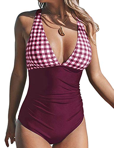 CheChury Costume da Bagno Intero Donna Sexy Push-up Imbottito Bikini V Scollo Tankini Spiaggia Costumi da Mare e Piscina Swimsuit Monokini