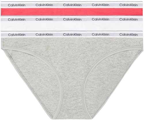 Calvin Klein Slip Bikini Modellanti Donna Confezione da 3 Cotone Elasticizzato, Multicolore (Azalea/White/Grey Heather), XXL