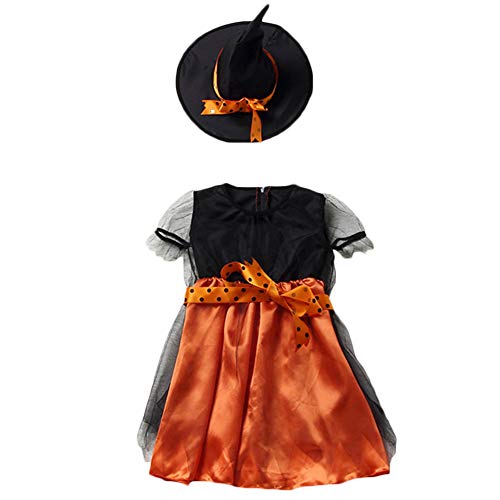 SEDEX - Costume da fata per Halloween, con gonna e cappello da strege, per bambini Arancione 110 cm